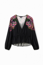 Bluză neagră petrecută cu print floral