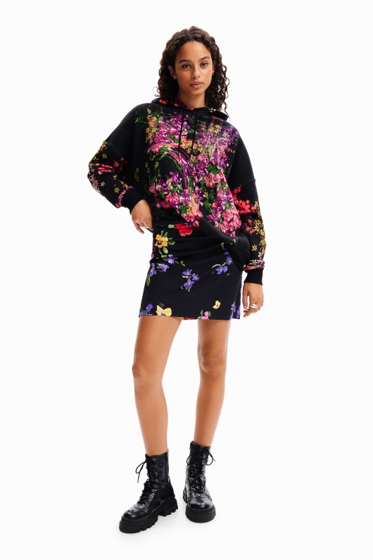Fustă mini mulată din tricot cu print floral