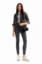 Jachetă denim cu efect metalic patchwork