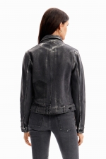 Jachetă denim cu efect metalic patchwork