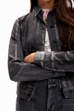 Jachetă denim cu efect metalic patchwork