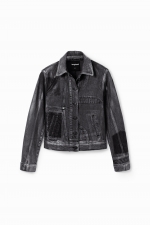 Jachetă denim cu efect metalic patchwork