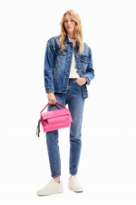 Jachetă denim albastră cu flori și paiete