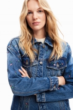 Jachetă denim albastră cu flori și paiete