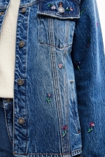 Jachetă denim albastră cu flori și paiete