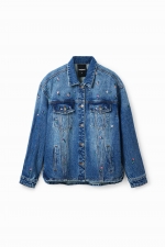 Jachetă denim albastră cu flori și paiete