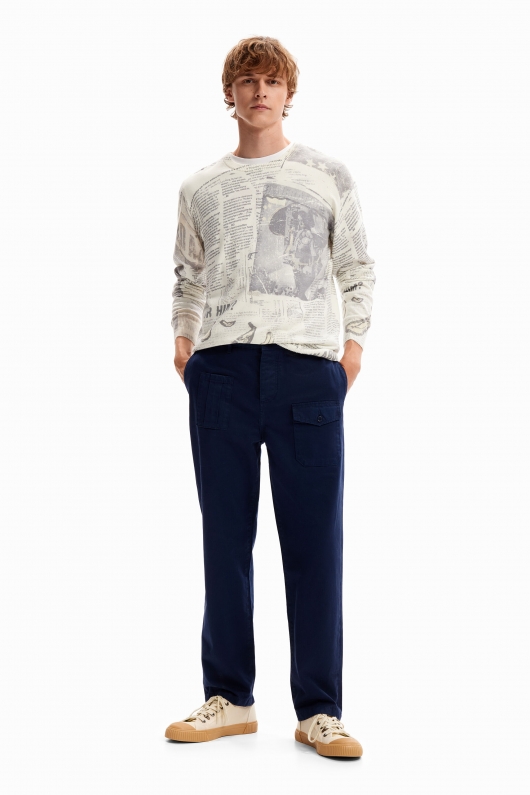 Pantaloni cargo bleumarin cu croi drept