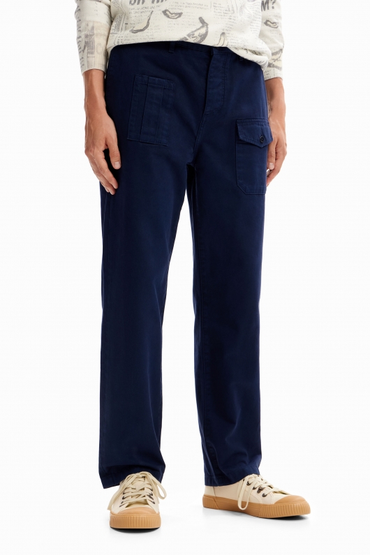 Pantaloni cargo bleumarin cu croi drept