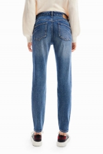 Blugi skinny albaștri cu broderii florale și paiete