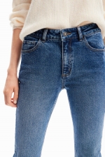 Blugi skinny albaștri cu broderii florale și paiete