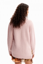 Pulover oversize multicolor cu peisaj brodat
