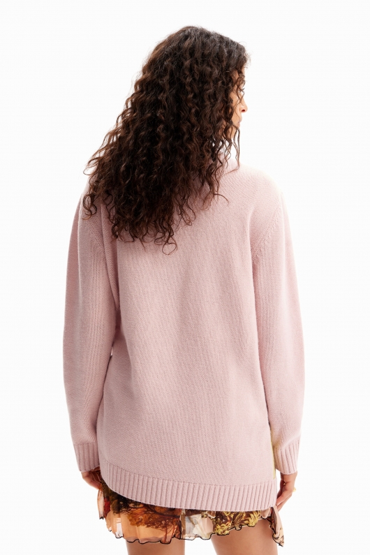 Pulover oversize multicolor cu peisaj brodat