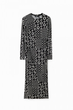 Rochie neagră mulată cu broderie geometrică