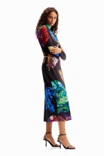 Rochie midi mulată cu imprimeu marmorate multicolor
