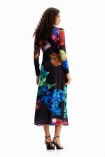 Rochie midi mulată cu imprimeu marmorate multicolor