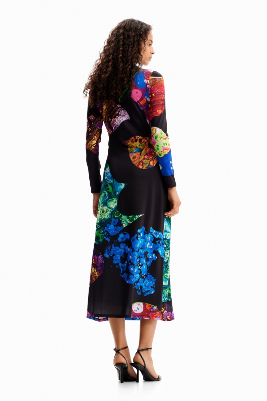 Rochie midi mulată cu imprimeu marmorate multicolor