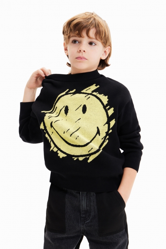 Pulover negru copii cu imprimeu Smiley