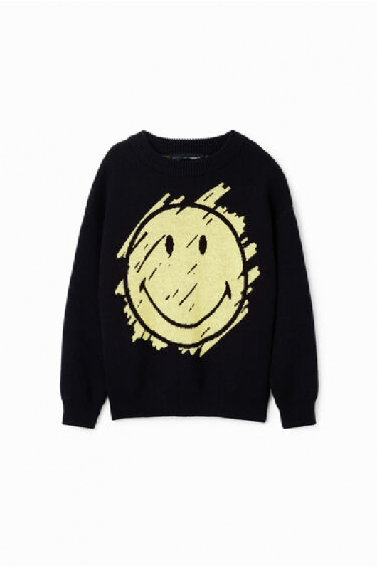 Pulover negru copii cu imprimeu Smiley