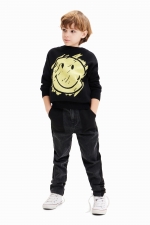 Pulover negru copii cu imprimeu Smiley