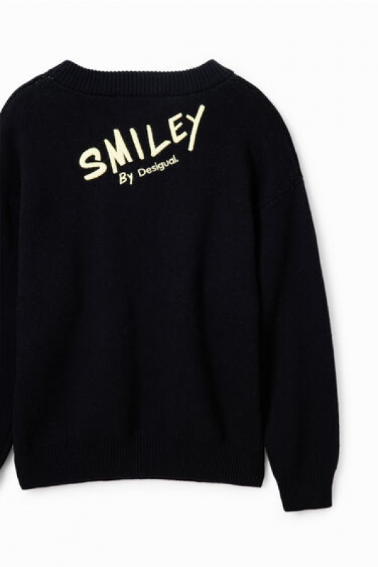 Pulover negru copii cu imprimeu Smiley
