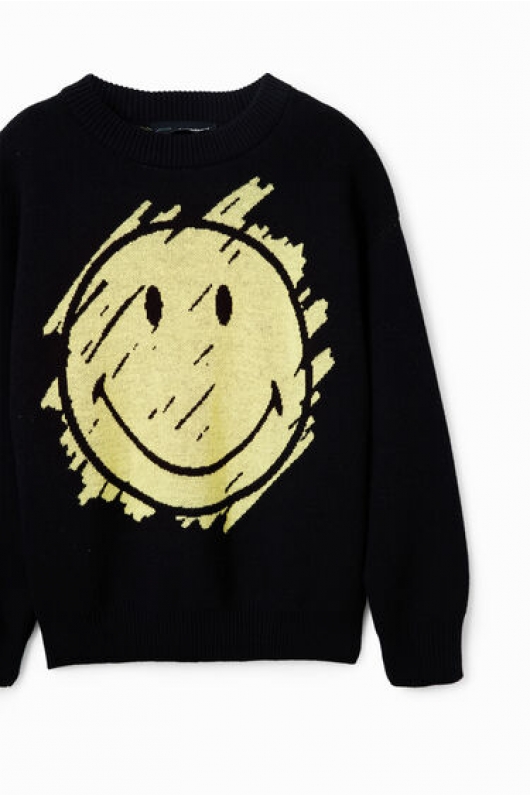 Pulover negru copii cu imprimeu Smiley