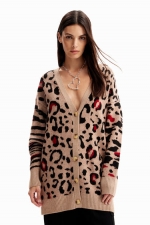 Cardigan oversize cu imprimeu leopard și zebră