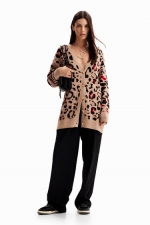 Cardigan oversize cu imprimeu leopard și zebră