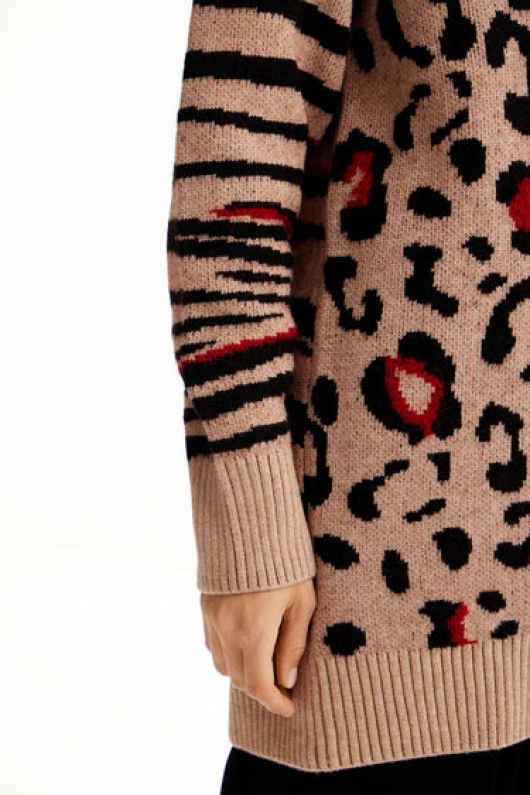 Cardigan oversize cu imprimeu leopard și zebră