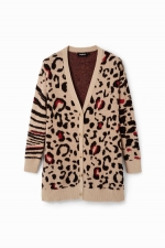 Cardigan oversize cu imprimeu leopard și zebră