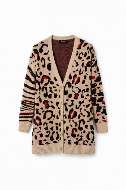 Cardigan oversize cu imprimeu leopard și zebră