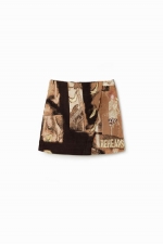 Fustă mini jacquard multicolor cu imprimeu ziar