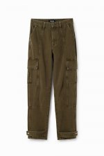 Jeans cargo kaki cu croială dreaptă și buzunare maxi