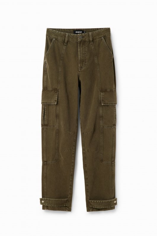 Jeans cargo kaki cu croială dreaptă și buzunare maxi