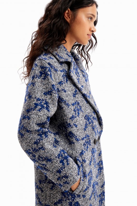Palton lung jacquard cu model herringbone
