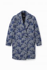 Palton lung jacquard cu model herringbone