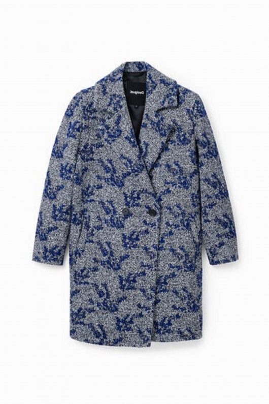 Palton lung jacquard cu model herringbone