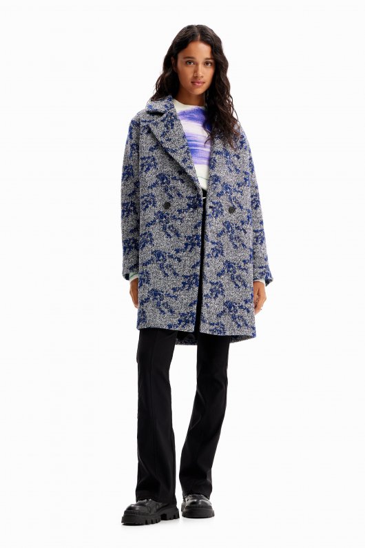 Palton lung jacquard cu model herringbone