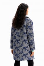Palton lung jacquard cu model herringbone
