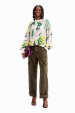 Pulover oversize cu imprimeu floral abstract