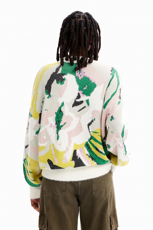 Pulover oversize cu imprimeu floral abstract