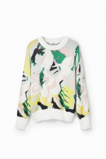 Pulover oversize cu imprimeu floral abstract