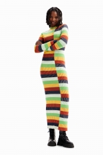 Rochie midi mulată cu dungi multicolore