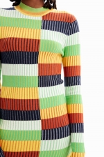 Rochie midi mulată cu dungi multicolore