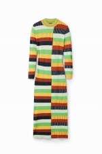 Rochie midi mulată cu dungi multicolore