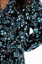 Rochie scurtă neagră cu print floral și cordon