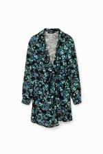Rochie scurtă neagră cu print floral și cordon