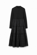 Rochie midi neagră cu mâneci lungi și lurex