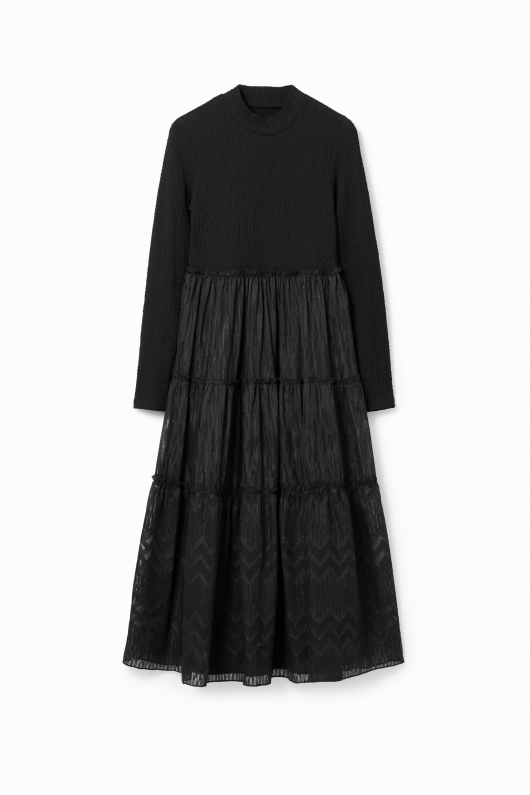 Rochie midi neagră cu mâneci lungi și lurex
