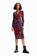 Rochie midi tricotată mulată cu imprimeu floral