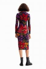 Rochie midi tricotată mulată cu imprimeu floral